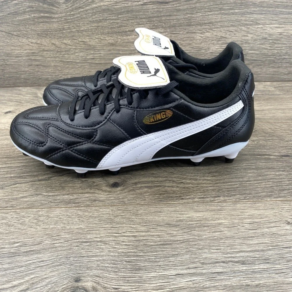 Puma King Soccer Cleats Mens 8.5 Black White Fold Over Tongue 107254-01